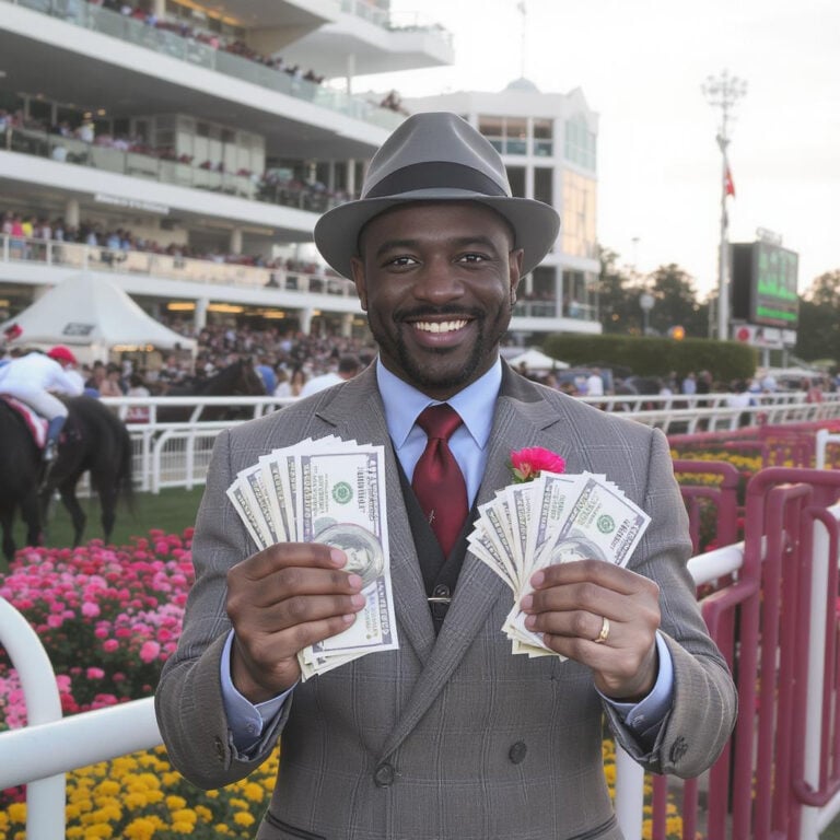 Man holding cash at the horse races