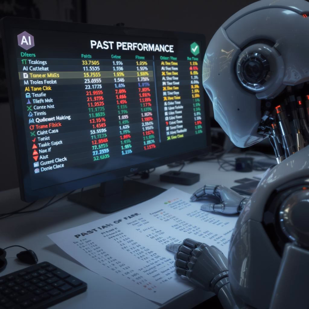 An AI robot looking over the horse race past performance sheets