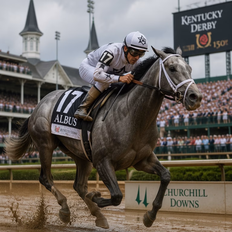 Horse racing on a sloppy messy track