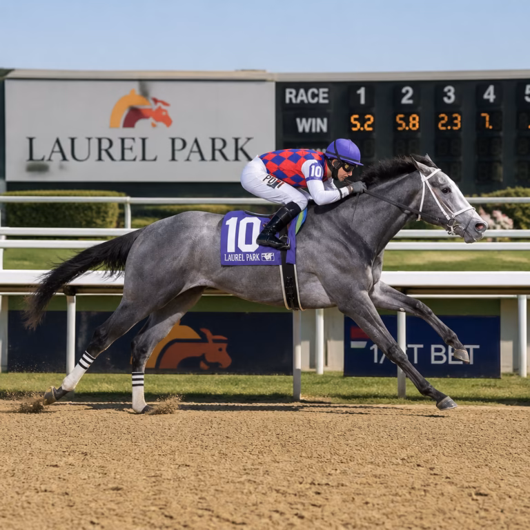 AI image of Great White racing at Laurel Park.