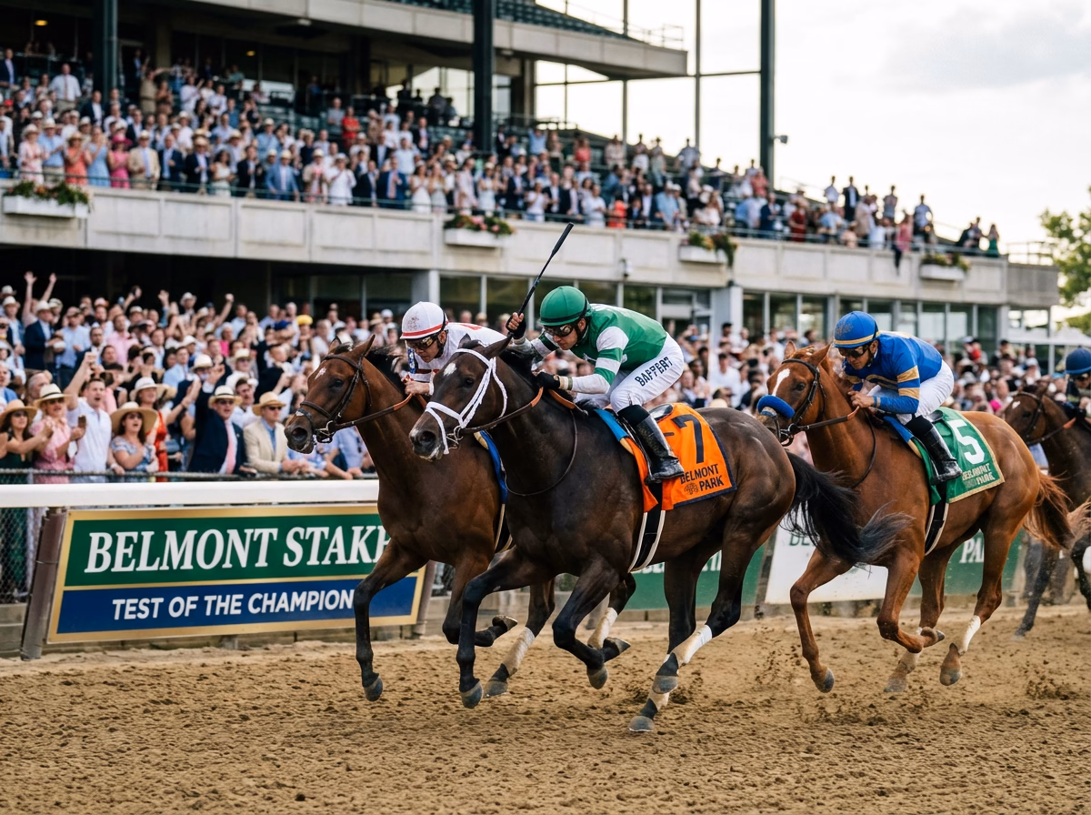 Horses racing in the Belmont Stakes